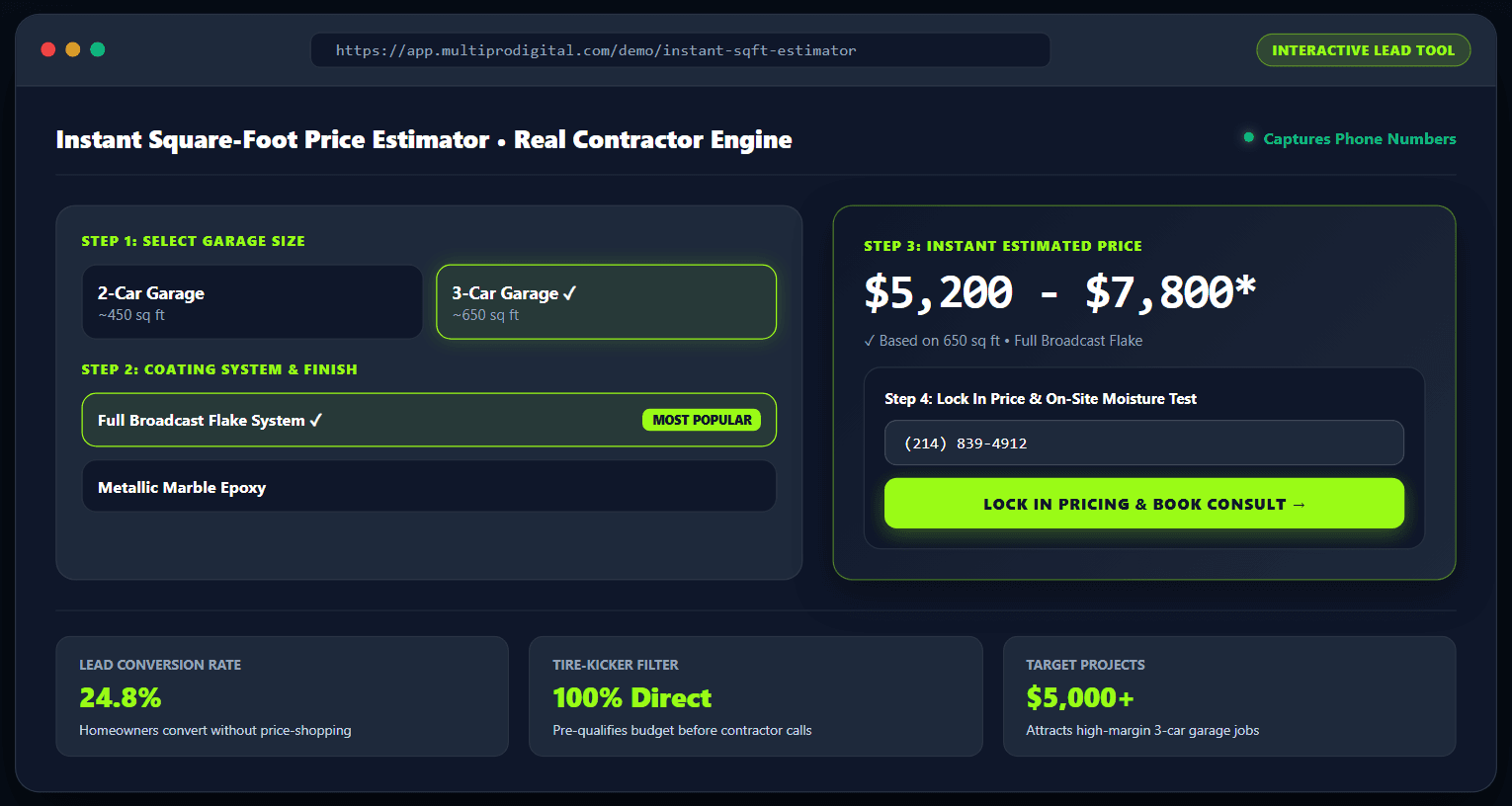 Live interactive floor pricing estimator software preview